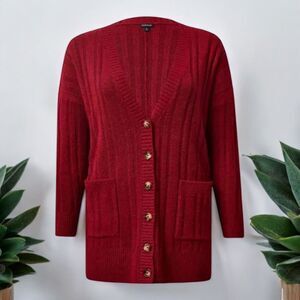 Torrid 3 Boyfriend Cardigan Sweater Rhubarb Red Vegan Cashmere Soft Cozy Pockets